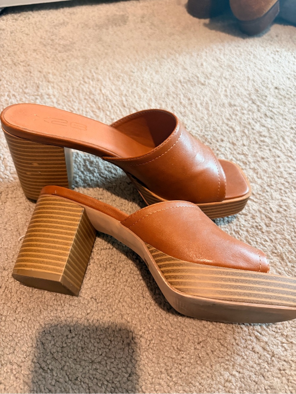 Leather Slide Mule Heels in Brown - Women Shoes